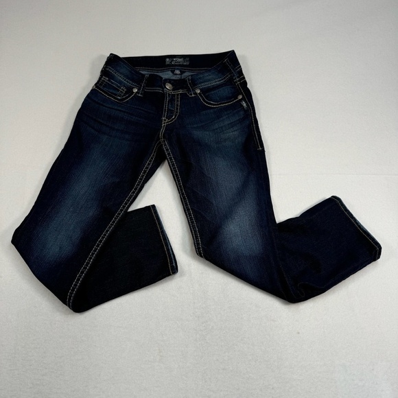 Silver Suki Capri Jeans Womens Size 28 Dark Blue Mid Rise Stretch - Picture 1 of 13